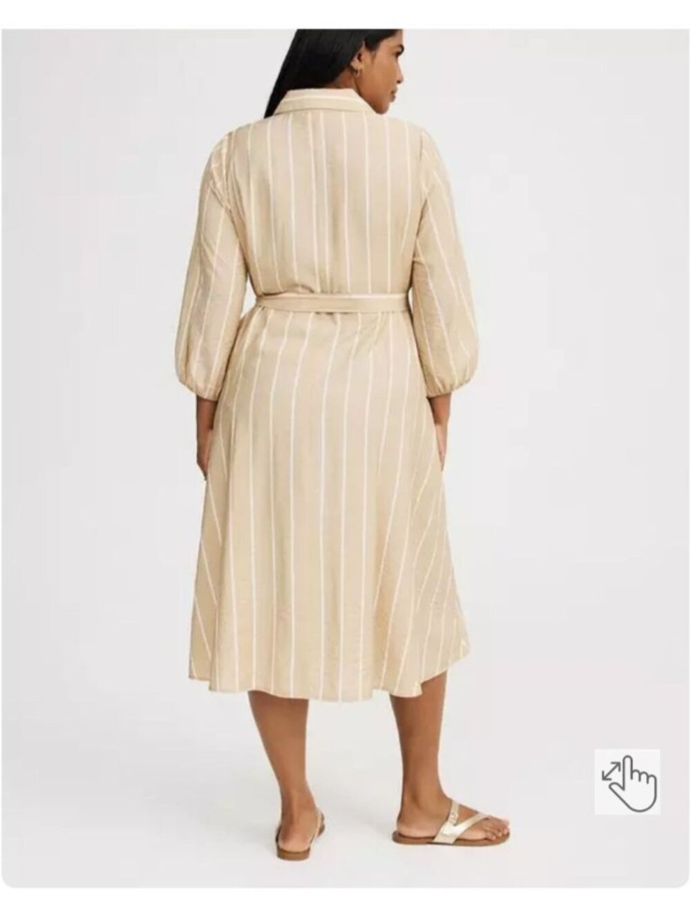 torrid Beige & White Striped Midi Shirt Dress with Tie Waist - Picture 3 of 12